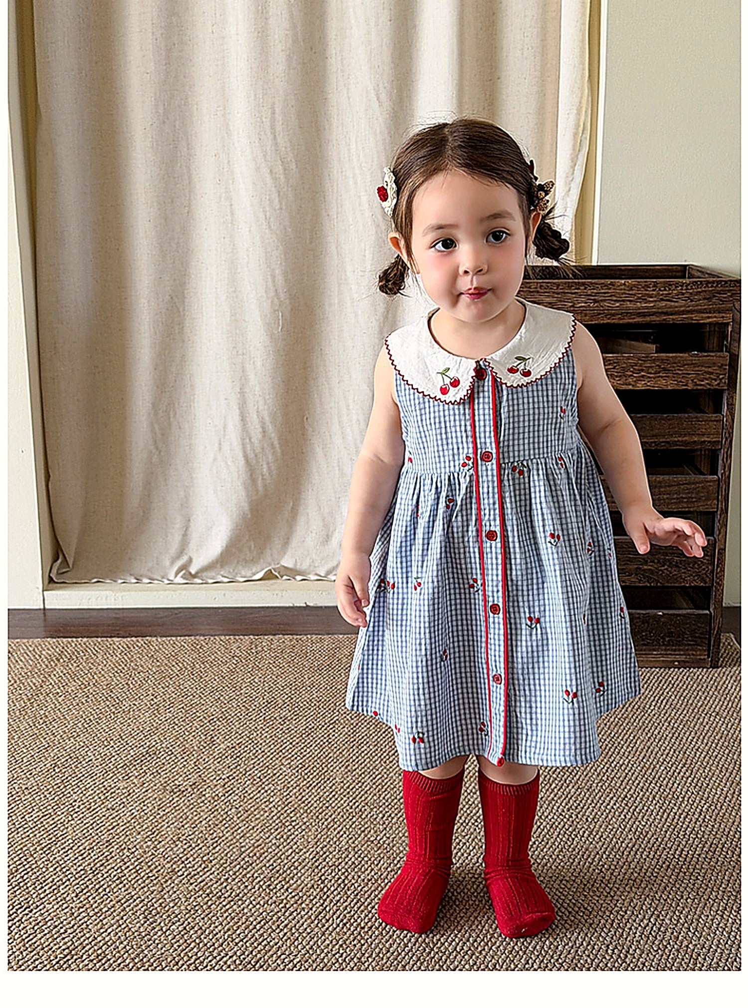 The blue-striped Bluebell Pinafore in washed cotton.