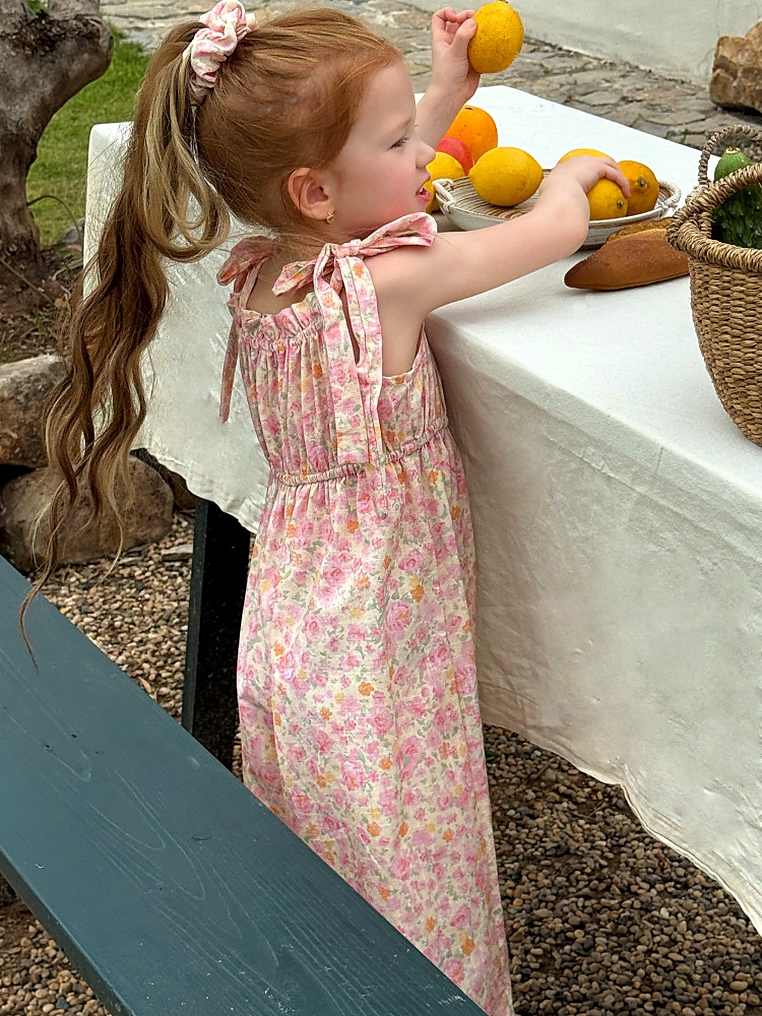 Close detail of the smocked bodice of the Clover Romper.