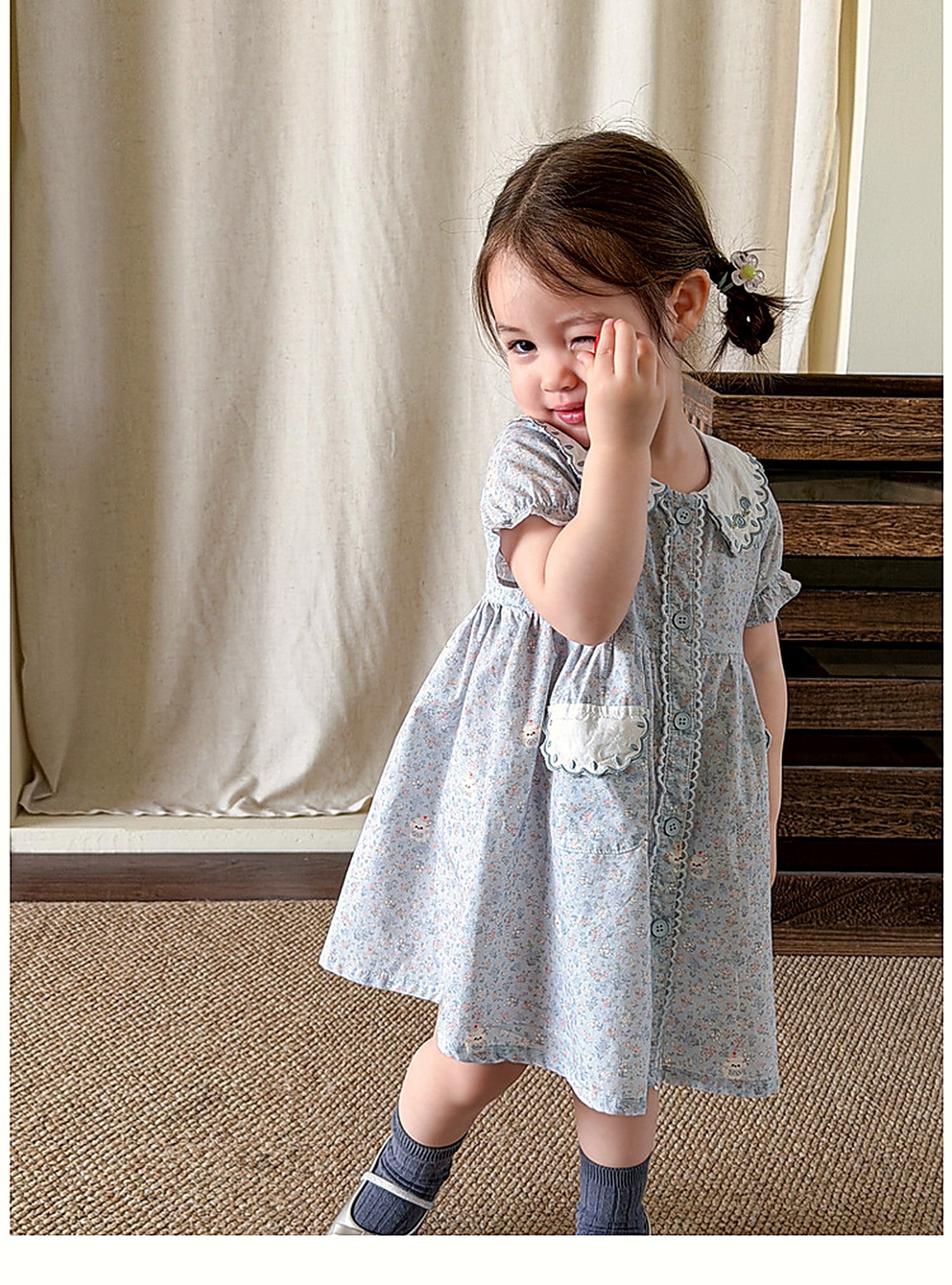 The powder-blue Forget-me-not Dress in washed cotton.