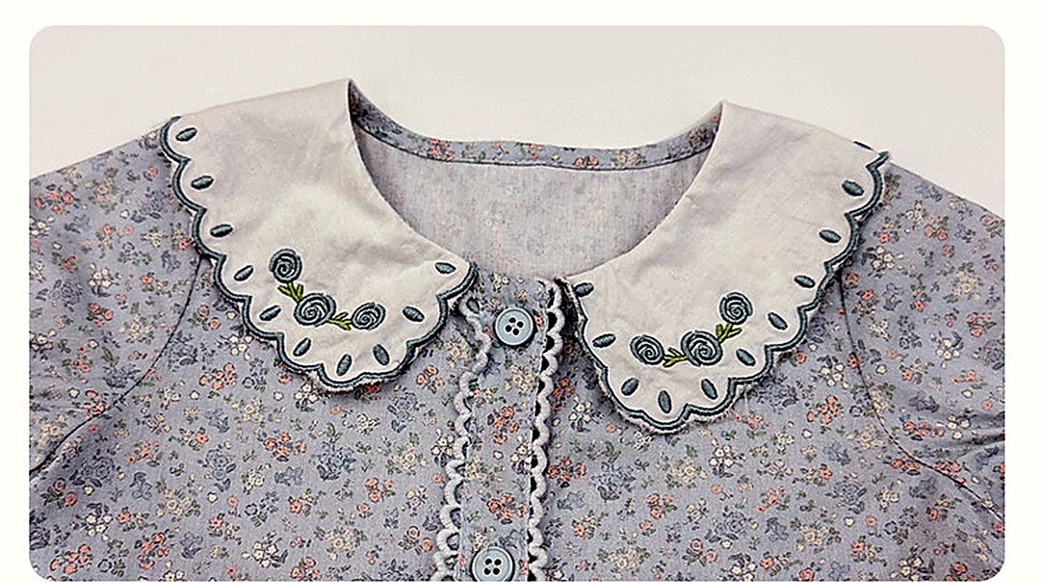 Close detail of the lace collar of the Forget-me-not Dress.