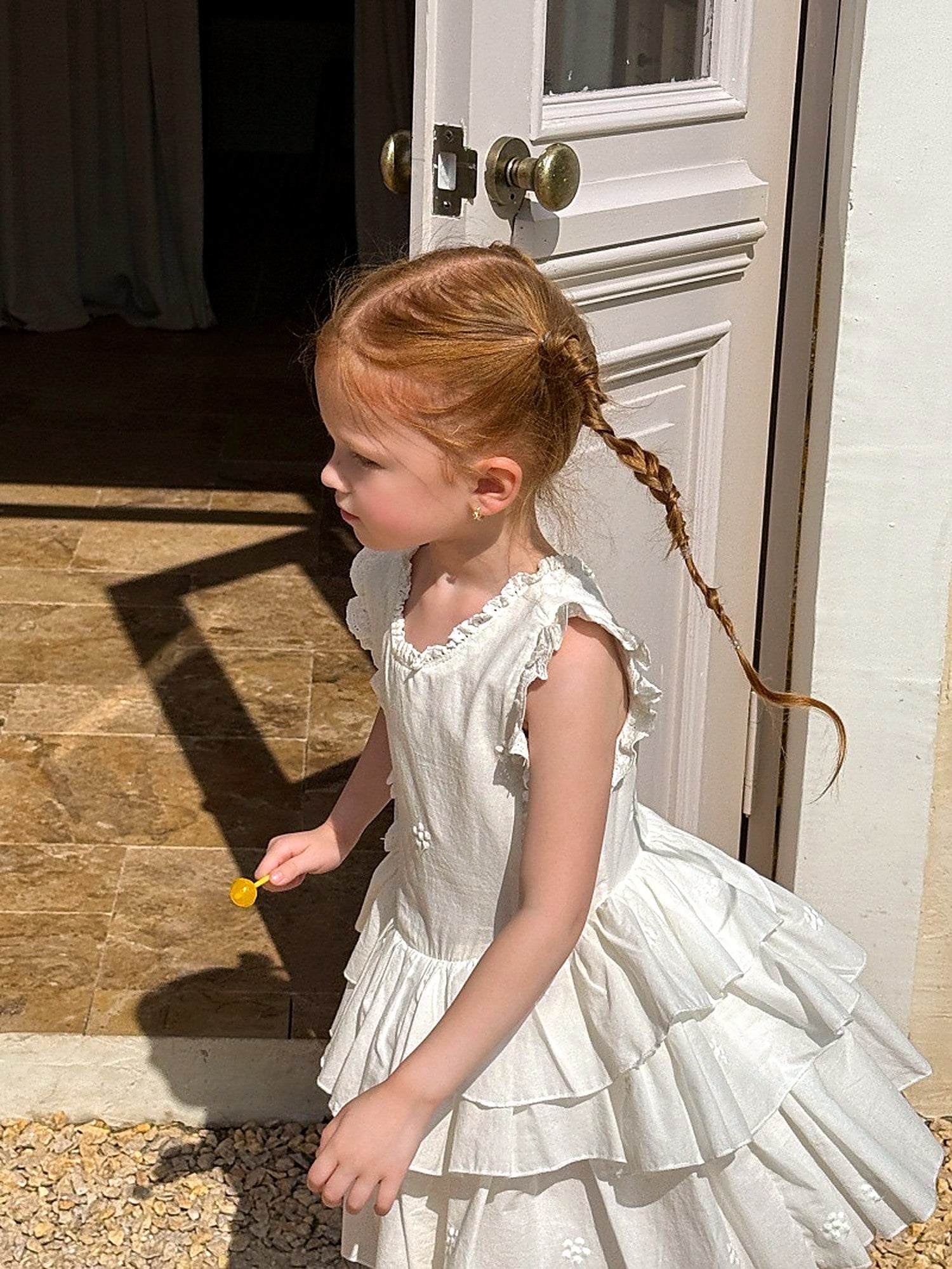 Close detail of the lace bodice of the Snowdrop Dress.